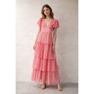 LoveShackFancy Tiered Ruffle Maxi Gown in Pink Size 4